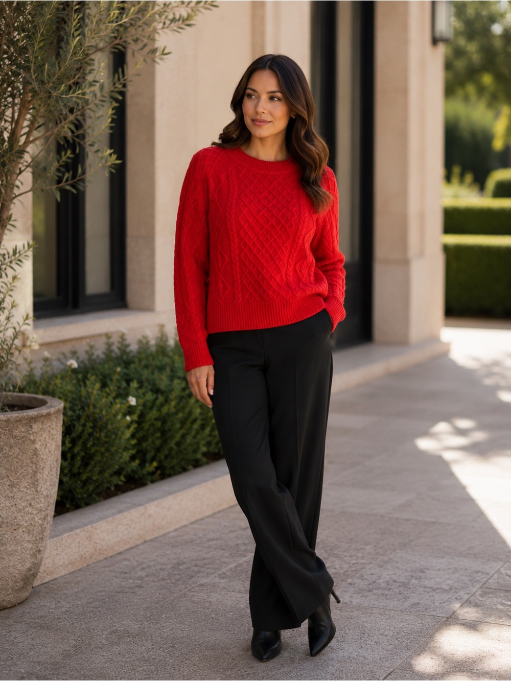 H&M Red Cable-Knit Crewneck Sweater